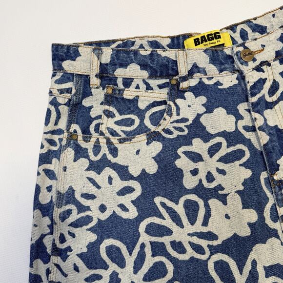 Butter Goods Baggy Jeans Mens 36 Blue White Floral Print Denim Pants Streetwear - Picture 7 of 16